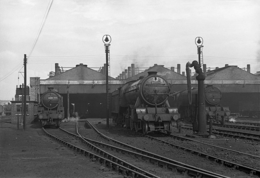 A 1959/60 view of Doncaster shed sees B1 61215 'William Heaton Carver' of Hull Dairycoats shed (53A), K3 61800 of Doncaster shed (36A) and V2 60909 of Grantham shed (34F) all waiting their next duties. One of the images from the new BR Steam Collection.